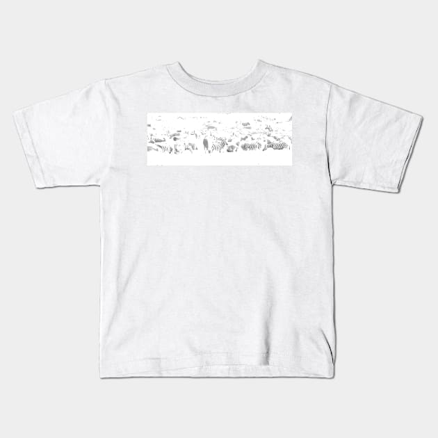 Zebra herd oblong black and white stripe full frame impressionist effect Kids T-Shirt by brians101